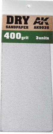 AK Dry Sandpaper Sheets 400 Grit (3) Hobby and Model Sanding Tool #9038