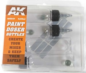 AK Paint Doser 60ml Bottles w/Stainless Steel Shaker Ball (4) Hobby and Model Paint Supply #9047