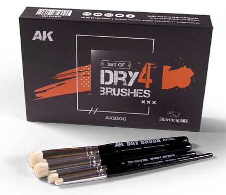 AK Dry Series 4 Brushes Set- 2,4,6,8 Miscellaneous Detailing Item Kit #9300