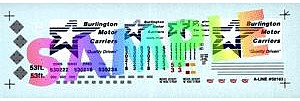 A-Line Decals For 53 Plate Trailers - Burlington (blue, black) HO Scale Model Railroad Decal #50183