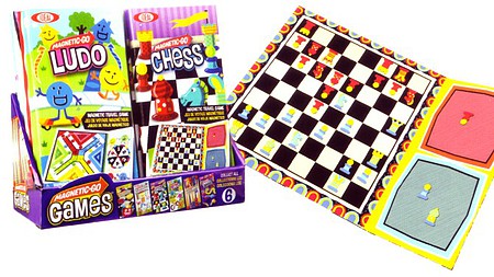 Alex Ideal- Magnetic-Go Travel Games Assortment- 2ea Checkers, Chess, Backgammon, Hangman, Ludo, Snakes N Ladders (12 Total)