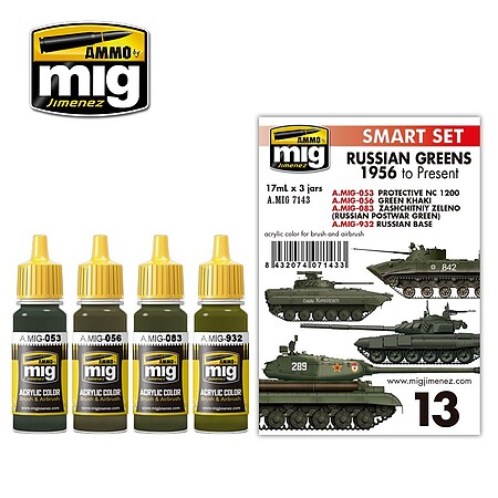 Ammo Russian Greens (1956 to Present) Colors Paint Set Hobby and Model Paint Set #7143