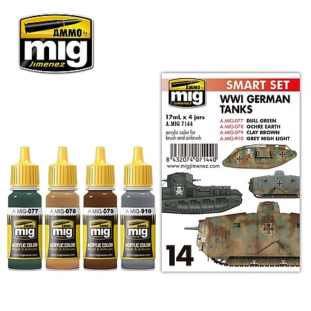 Ammo WWI German Tanks Colors Paint Set Hobby and Model Paint Set #7144