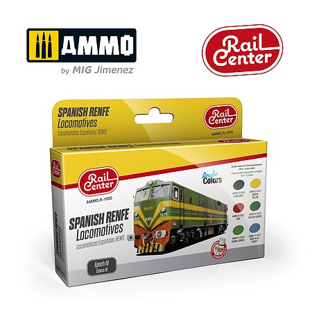 Ammo Rail Center Spanish RENFE Locomotive colors Epoch IV Hobby and Plastic Model Paint Set #r1000
