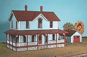 American-Models The Hanley House w/Separate One Car Garage Kit HO Scale Model Railroad Building #153