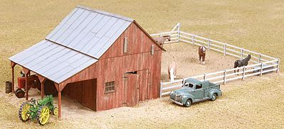 American-Models Implement Barn w/Corral Kit HO Scale Model Railroad Building #726