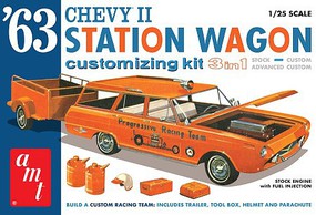 AMT 1963 ChevyII Station Wagon w/Trailer Plastic Model Car Vehicle Kit 1/25 Scale #1201
