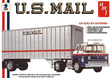 AMT Ford C900 US Mail Truck w/trailer Plastic Model Truck Vehicle Kit 1/25 Scale #1326