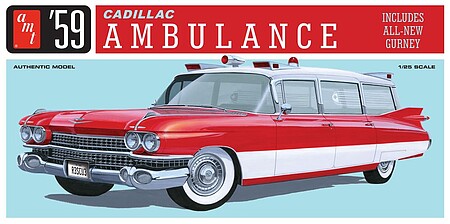 AMT 59 Cadillac Ambulance w/Gurney Plastic Model Car Vehicle Kit 1/25 Scale #1395