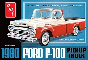 AMT 1960 Ford F100 Pickup Truck w/Trailer (3 in 1) Plastic Model Truck Kit 1/25 Scale #1407