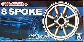 Aoshima Watanabe 8-Spoke 16 Tire & Wheel Set (4) Plastic Model Tire Wheel 1/24 Scale #52488
