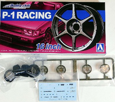 Aoshima Buddy Club P1 Racing 16 Tire & Wheel Set (4) Plastic Model Tire Wheel 1/24 Scale #52518