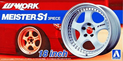Aoshima Meister S1 3 Peace 18 Tire/Wheel Set (4) Plastic Model Tire Wheel Kit 1/24 Scale #52990