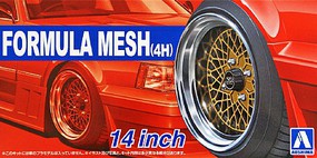 Aoshima Formula Mesh (4H) 14'' Tire & Wheel Set (4) Plastic Model Tire Wheel 1/24 Scale #53256