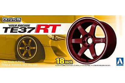 Aoshima Volk Racing TE37 RT 18 Tire & Wheel Set (4) Plastic Model Tire Wheel 1/24 Scale #9161