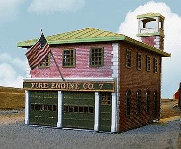 Alpine Fire Station #9 (Plastic Kit) - 3-1/2 x 6-1/8 x 3-7/8 HO Scale Model Railroad Building #3080