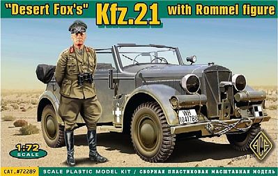 Ace Kfz 21 Desert Foxs Staff Car w/Rommel Plastic Model Military Vehicle Kit 1/72 #72289