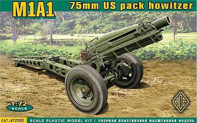 Ace M1A1 75mm US Pack Howitzer Gun Plastic Model Artillery Kit 1/72 Scale #72503