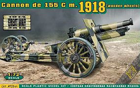 Ace Cannon de 155 Mod 1918 w/Wooden-Type Wheels Plastic Model Military Vehicle Kit 1/72 #72544