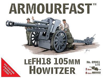 Armourfast LeFH18 105mm Howitzer Gun (2) & Crew (8) Plastic Model Military Artillery Kit 1/72 #89001