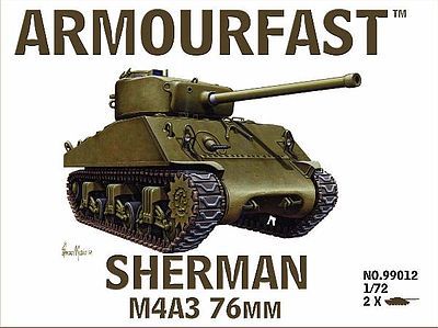 Armourfast Sherman M4A3 Tank w/76mm Gun (2) Plastic Model Tank Kit 1/72 Scale #99012