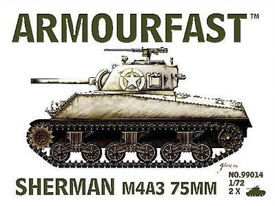 Armourfast Sherman M4A3 Tank w/75mm Gun (2) Plastic Model Tank Kit 1/74 Scale #99014