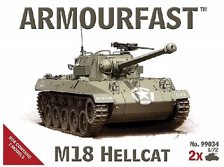 Armourfast M18 Hellcat Tank (2) Plastic Model Military Vehicle Kit 1/72 Scale #99034