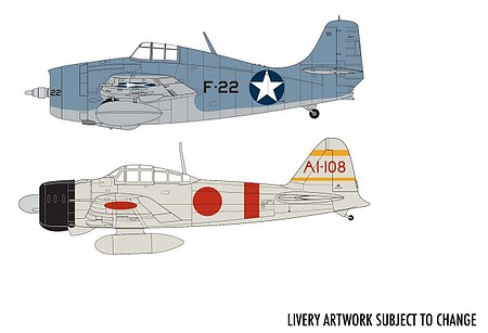 Airfix F4F4 Wildcat & Mitsubishi Zero Dogfight Plastic Model Airplane Kit 1/72 Scale #50184