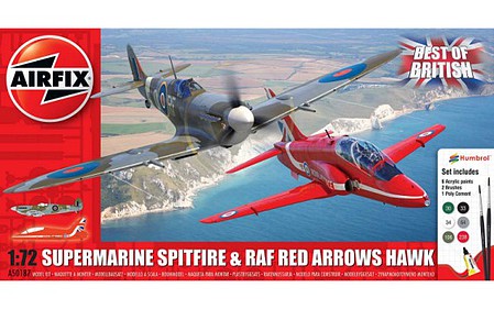 Airfix Best British Supermarine Spitfire & BAe Hawk Plastic Model Airplane Kit 1/72 Scale #50187