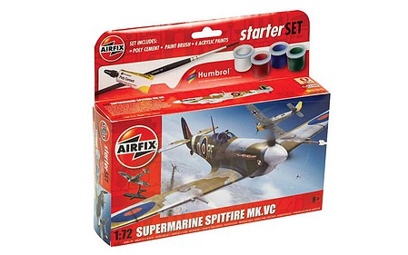 Airfix Supermarine Spitfire Mk Vc Small Starter Set Plastic Model Airplane Kit 1/72 Scale #55001