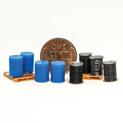 All-Scale-Miniatures Bulk Drum Kit Black and Blue HO Scale Model Railroad Building Accessory #870946