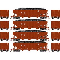 Athearn RTR 40' 3-Bay Ribbed Hopper with load BNSF #1 (4) HO Scale Model Train Freight Car Set #15157