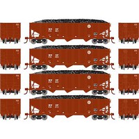 Athearn RTR 40' 3-Bay Ribbed Hopper with load BNSF #2 (4) HO Scale Model Train Freight Car Set #15158