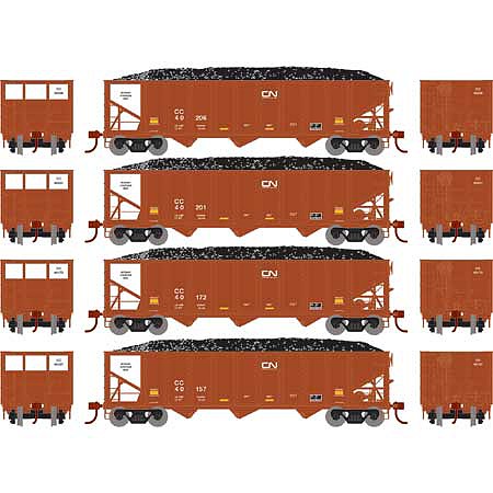 Athearn RTR 40 3-Bay Ribbed Hopper with load CC #2(4) HO Scale Model Train Freight Car Set #15167