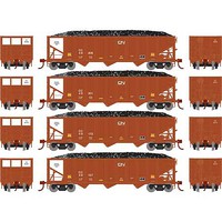 Athearn RTR 40' 3-Bay Ribbed Hopper with load CC #2(4) HO Scale Model Train Freight Car Set #15167
