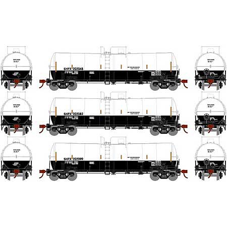 Athearn 16,000 Gallon Clay Slurry Tank SHPX #2 (3) HO Scale Model Train Freight Car Set #16358