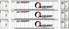 Athearn 48' Shipping Container Con-Quest #1 (3) N Scale Model Train Freight Car Load Set #17294