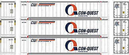 Athearn 48 Shipping Container Con-Quest #2 (3) N Scale Model Train Freight Car Load Set #17295