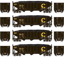 Athearn N 40' 3-Bay Ribbed Hopper w/Load, Chessie #1 (4) Athearn N 40' 3-Bay Ribbed Hopper w/Load, Chessie #1 (4)