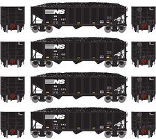 Athearn N 40' 3-Bay Ribbed Hopper w/Load, NS/NW #2 (4) Athearn N 40' 3-Bay Ribbed Hopper w/Load, NS/NW #2 (4)