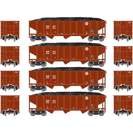 Athearn 40 3-Bay Ribbed Hopper With Load BNSF #2 (4) N Scale Model Train Freight Car Set #25569