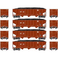 Athearn 40' 3-Bay Ribbed Hopper With Load BNSF #2 (4) N Scale Model Train Freight Car Set #25569