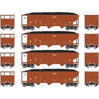 Athearn 40' 3-Bay Ribbed Hopper With Load CC #2 (4) N Scale Model Train Freight Car Set #25578
