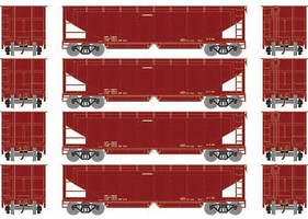 Athearn RTR 40' Offset Ballast Hopper With Data/Brown (4) HO Scale Model Train Freight Car Set #7092