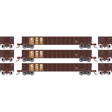 Athearn RTR 52 Mill Gondola KCS (3) HO Scale Model Train Freight Car Set #8383