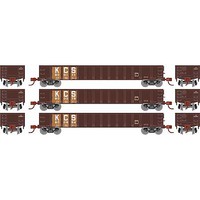 Athearn RTR 52' Mill Gondola KCS (3) HO Scale Model Train Freight Car Set #8383