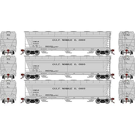 Athearn 4600 3-Bay Center Flow covered Hopper GM&O (3) HO Scale Model Train Freight Car Set #g15859