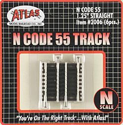 Atlas Code 55 1-1/4 Straight (3) N Scale Nickel Silver Model Train Track #2006