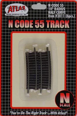 Atlas Code 55 10 Radius Half Curve NS (6) N Scale Nickel Silver Model Train Track #2011