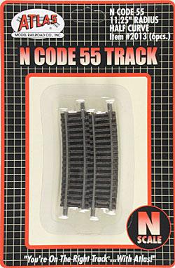 Atlas Code 55 11-1/4 Radius Half Curve NS (6) N Scale Nickel Silver Model Train Track #2013